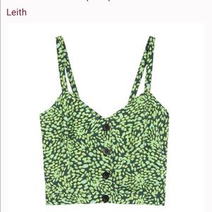 NWT Leith NORDSTROM Green Gables Animalia Print Patterned Buttoned Tank Crop Top